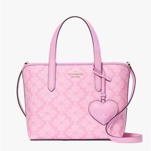 🩷Kate Spade Flower Small Tote with Heart Dangle Tag Charm, Parisian Rose Pink